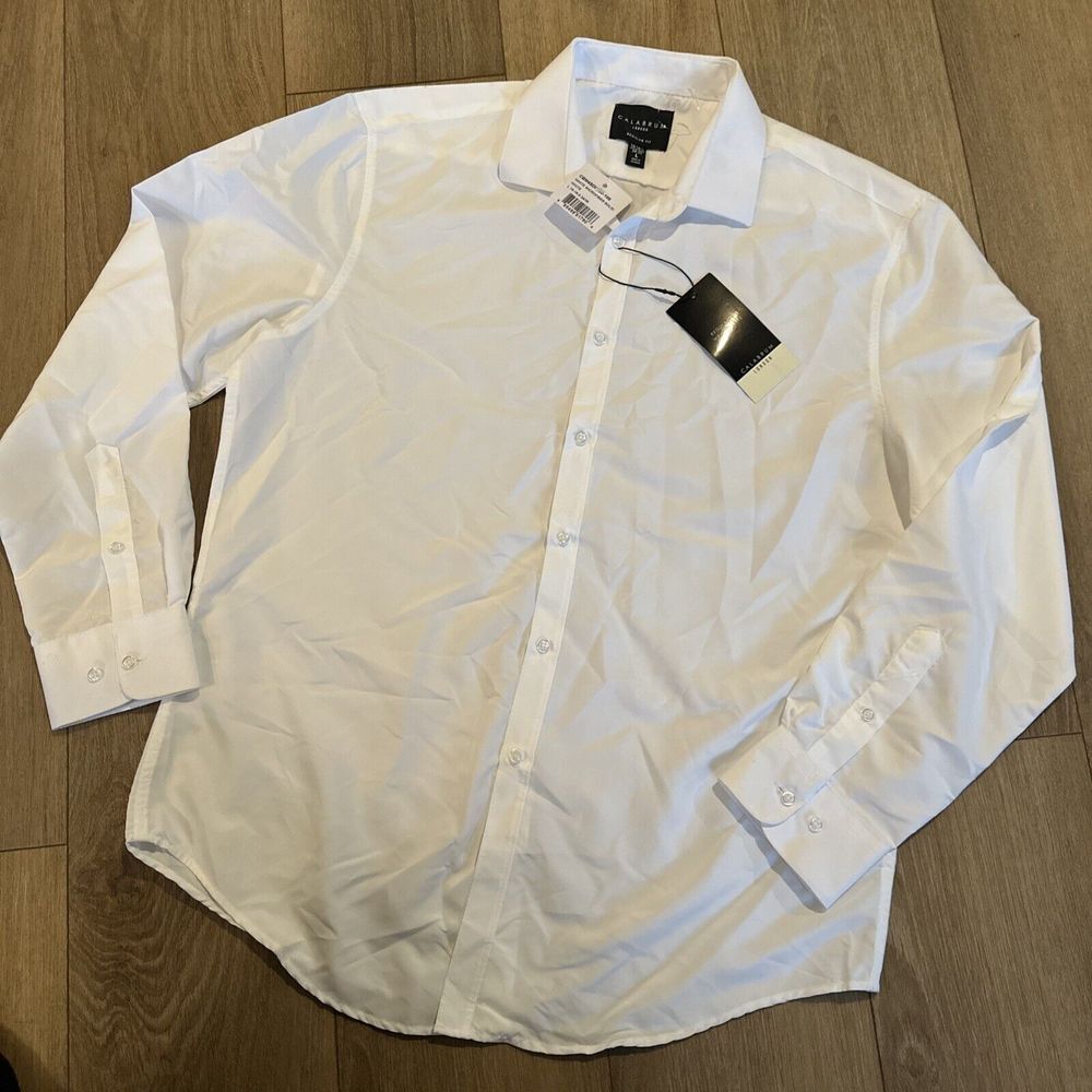 Calabrum London Men's Long Sleeve‎ Button Down Regular Fit Shirt White Large NEW
